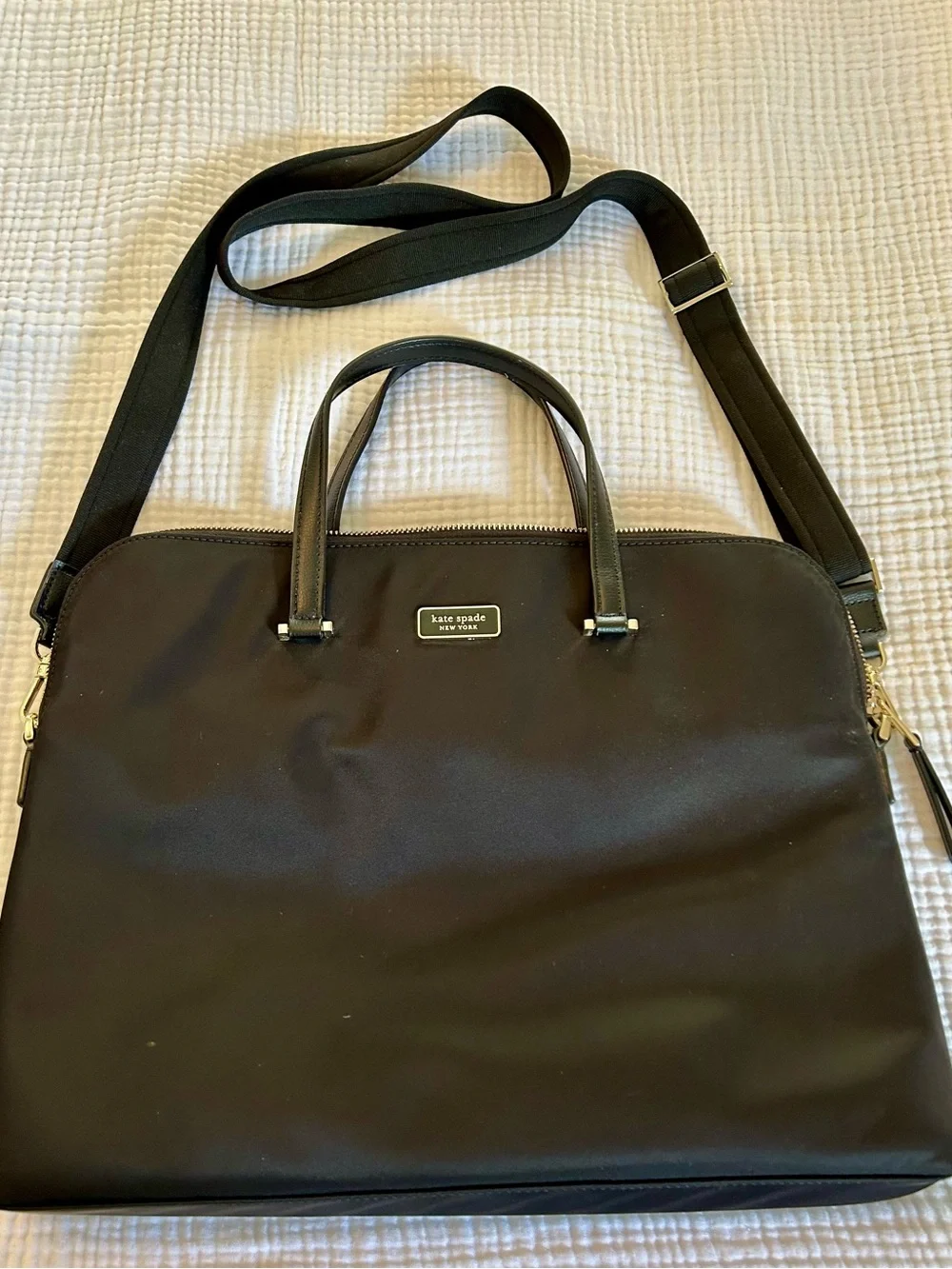 kate spade Black Laptop Briefcase Tote with Leather Handles and long strap